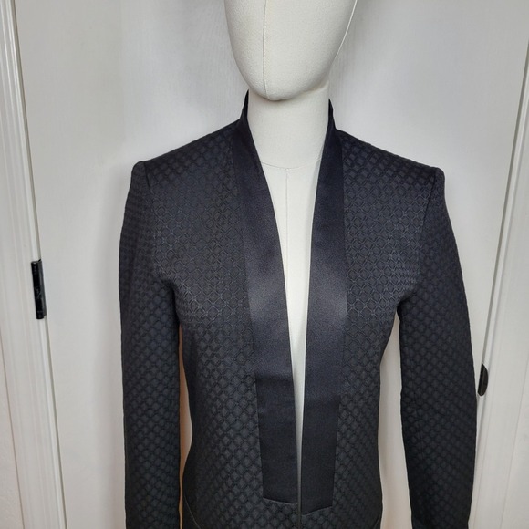 Banana Republic Black Jacquard Long Line Tuxedo Blazer Size 0 - Picture 3 of 11